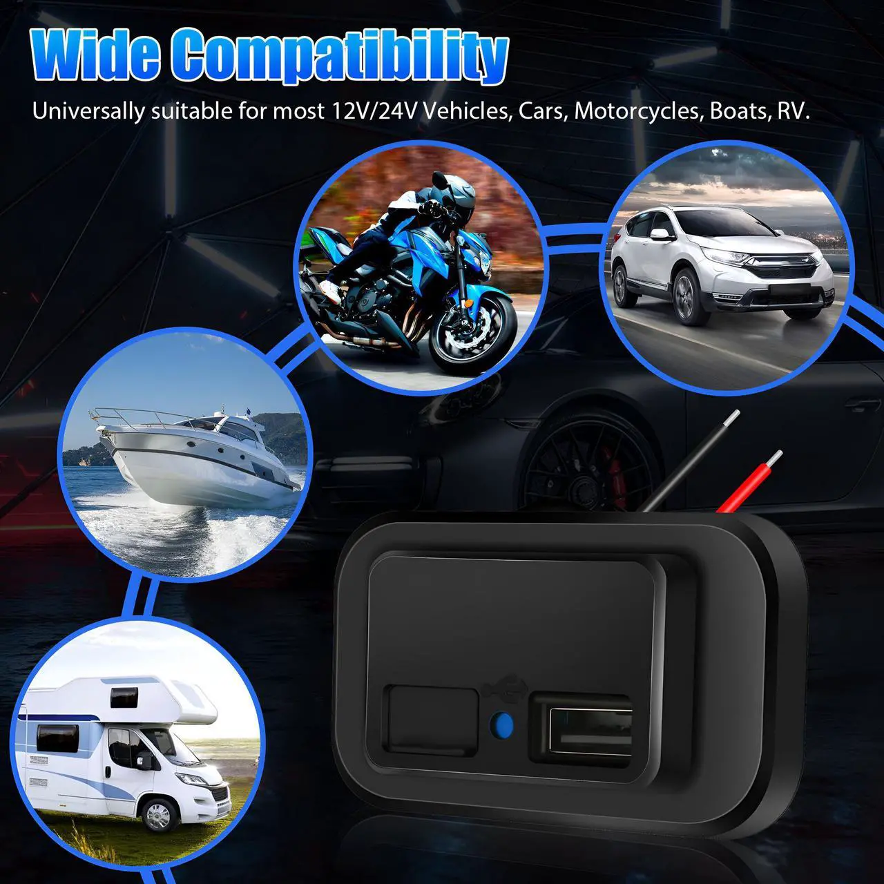 Alt view image 3 of 6 - 12V USB Outlet Automotive USB Port Panel Mount 12V USB Charger Multi Port Switch Panel Car Charger Socket Power Dual Port 12V 24V Quick Car Charger for Cars Bus ATV RV Boat Truck, 3.1A