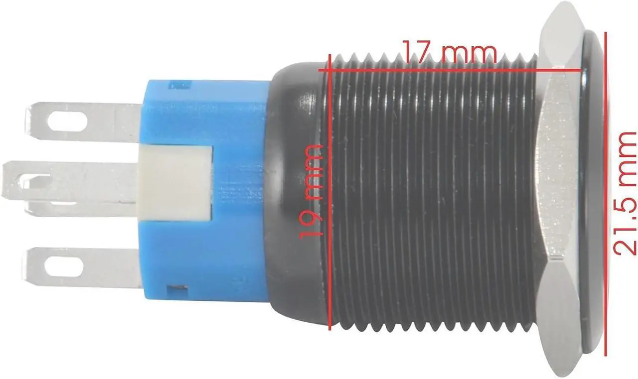 Alt view image 3 of 5 - 19mm 12V LED Momentary Push Button Black Metal Power Switch, Blue