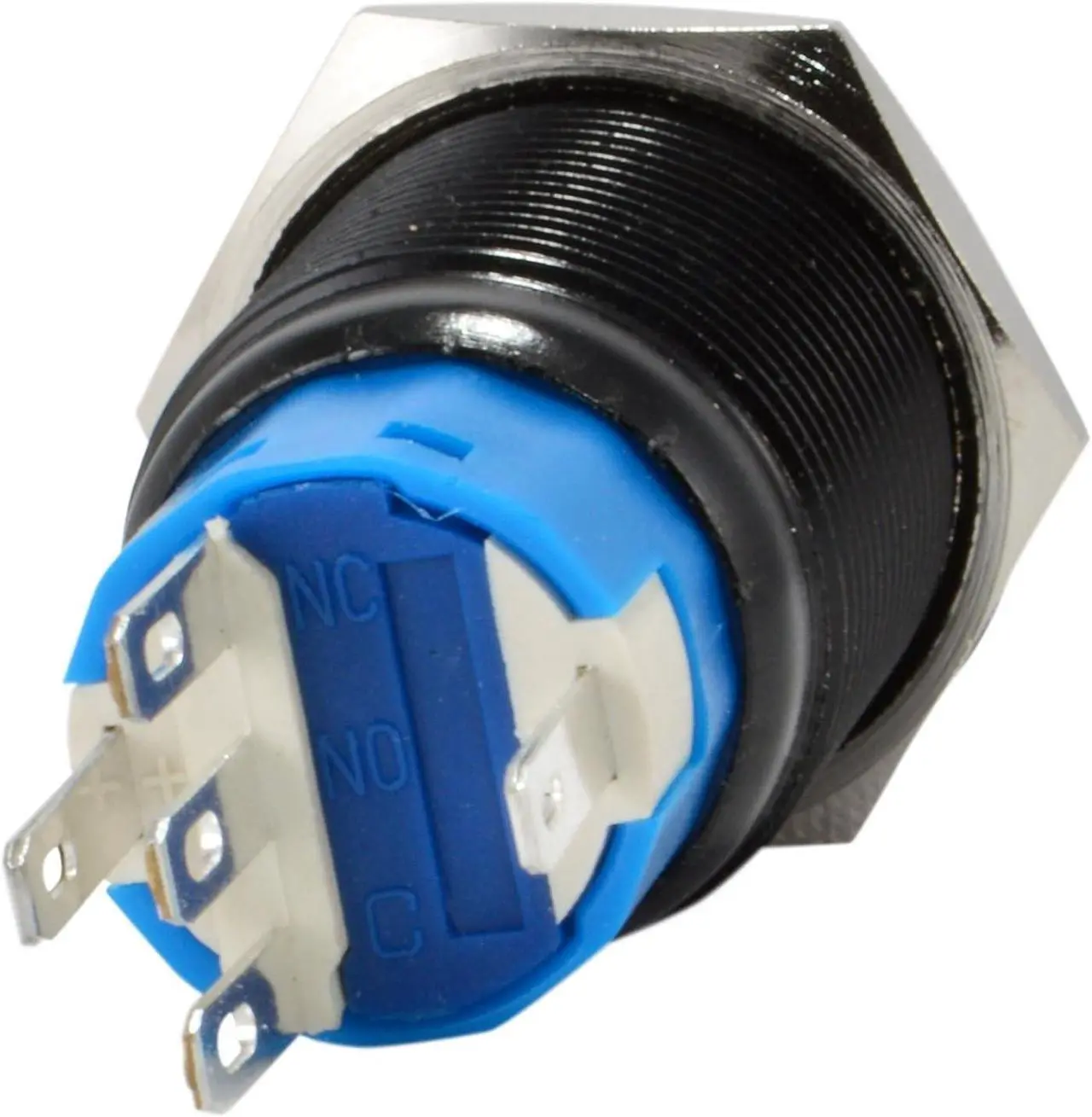 Alt view image 4 of 5 - 19mm 12V LED Momentary Push Button Black Metal Power Switch, Blue