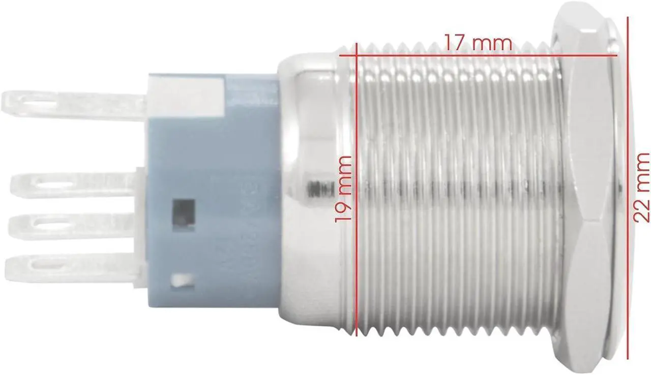 Alt view image 2 of 5 - JacobsParts Momentary Pushbutton Starter Switch Circular Metal Silver with Blue Power Symbol LED Suitable for 3/4" (19mm) Diameter Panel Cutout Hole