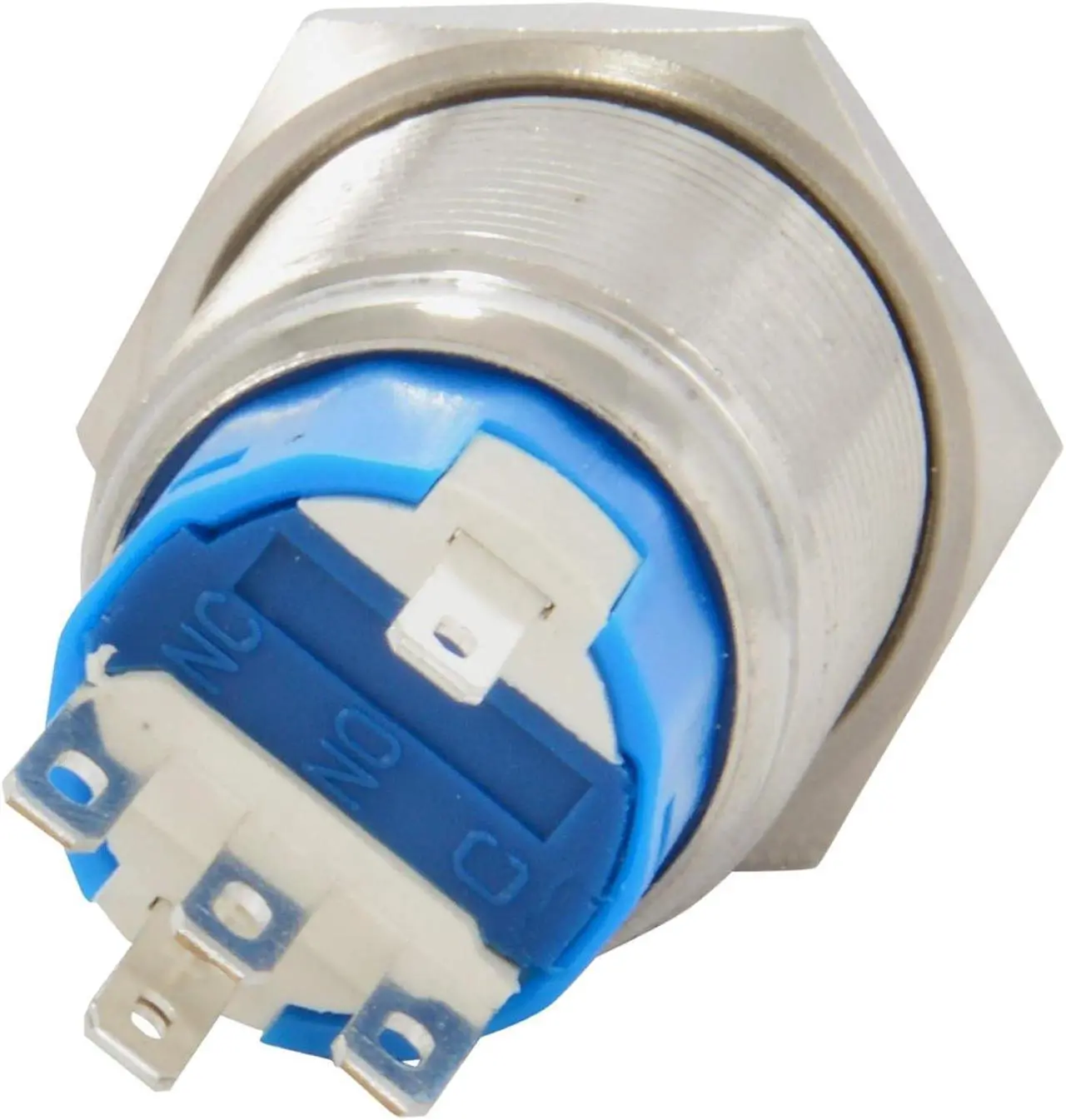 Alt view image 3 of 5 - JacobsParts Momentary Pushbutton Starter Switch Circular Metal Silver with Blue Power Symbol LED Suitable for 3/4" (19mm) Diameter Panel Cutout Hole