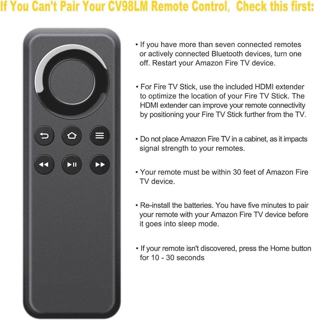 Alt view image 7 of 7 - Remote Control for Amazon Fire TV Stick & Box CV98LM Replacement Bluetooth