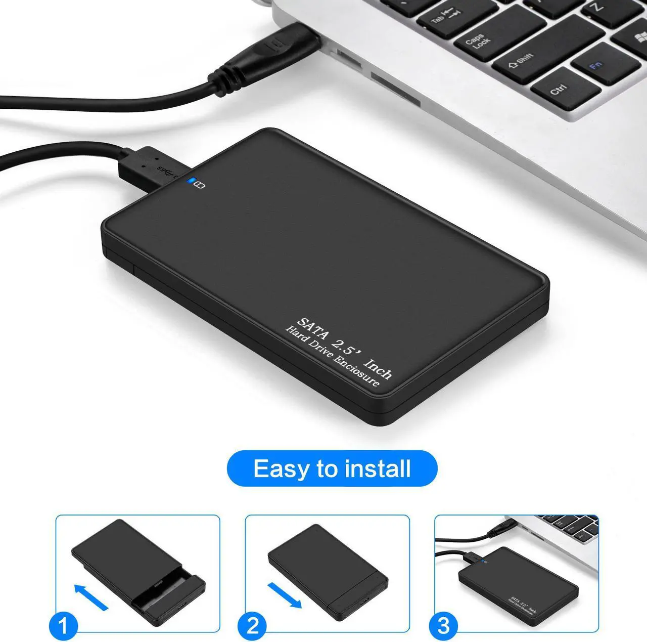 Alt view image 2 of 5 - JacobsParts 2.5" SATA USB 3.0 Tool-Free Hard Drive Disk HDD SSD Enclosure External Case