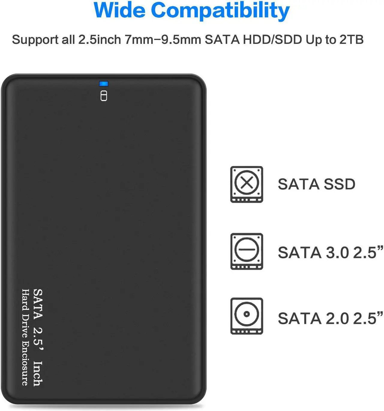 Alt view image 4 of 5 - JacobsParts 2.5" SATA USB 3.0 Tool-Free Hard Drive Disk HDD SSD Enclosure External Case