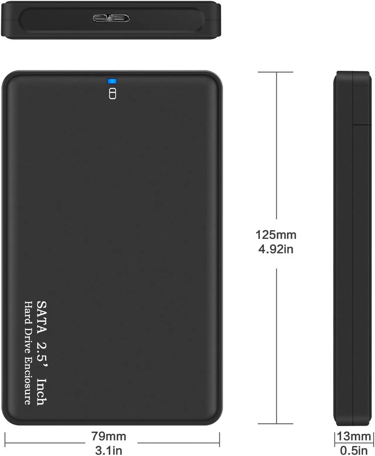 Alt view image 5 of 5 - JacobsParts 2.5" SATA USB 3.0 Tool-Free Hard Drive Disk HDD SSD Enclosure External Case