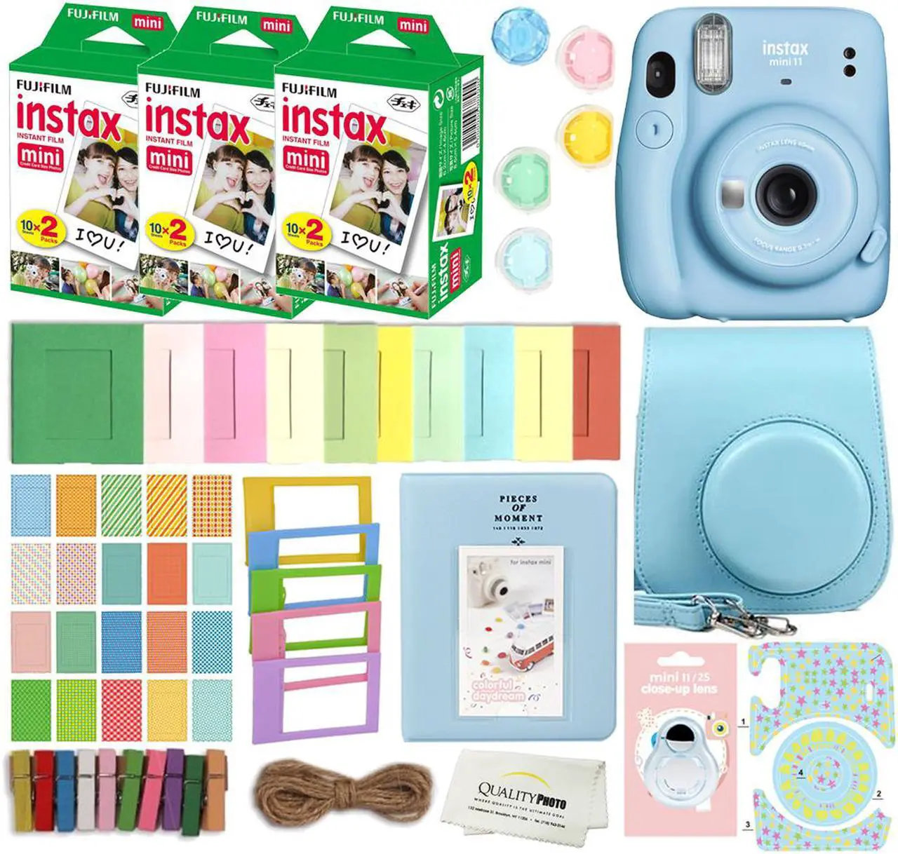 Main image of Fujifilm Instax Mini 11 Instant Camera with Case, 60 Fuji Films, Decoration Stickers, Frames, Photo Album and More Accessory kit (Sky Blue)