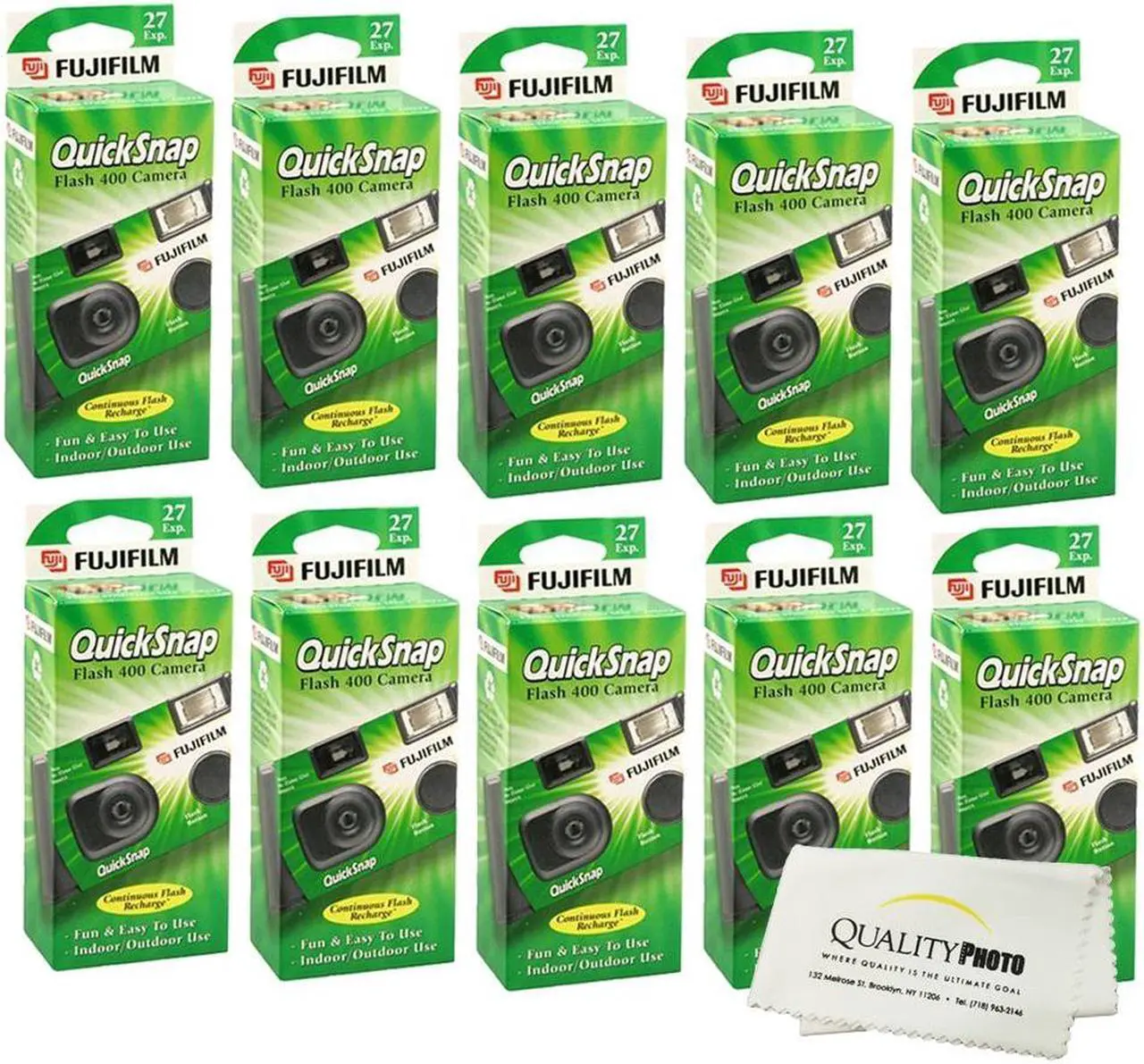 Main image of Fujifilm QuickSnap Flash 400 Disposable 35mm Camera (10 Pack)+ Quality Photo Microfiber Cloth