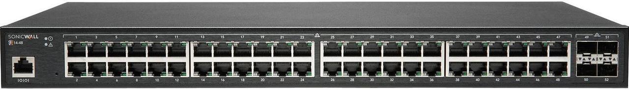 SonicWall SWS14-48 Switch with 1Year Support - 52 Ports - Manageable - 2 Layer Supported - Modular - 44 W Power Consumption - Optical Fiber, Twisted Pair - 1U High - Rack-mountable