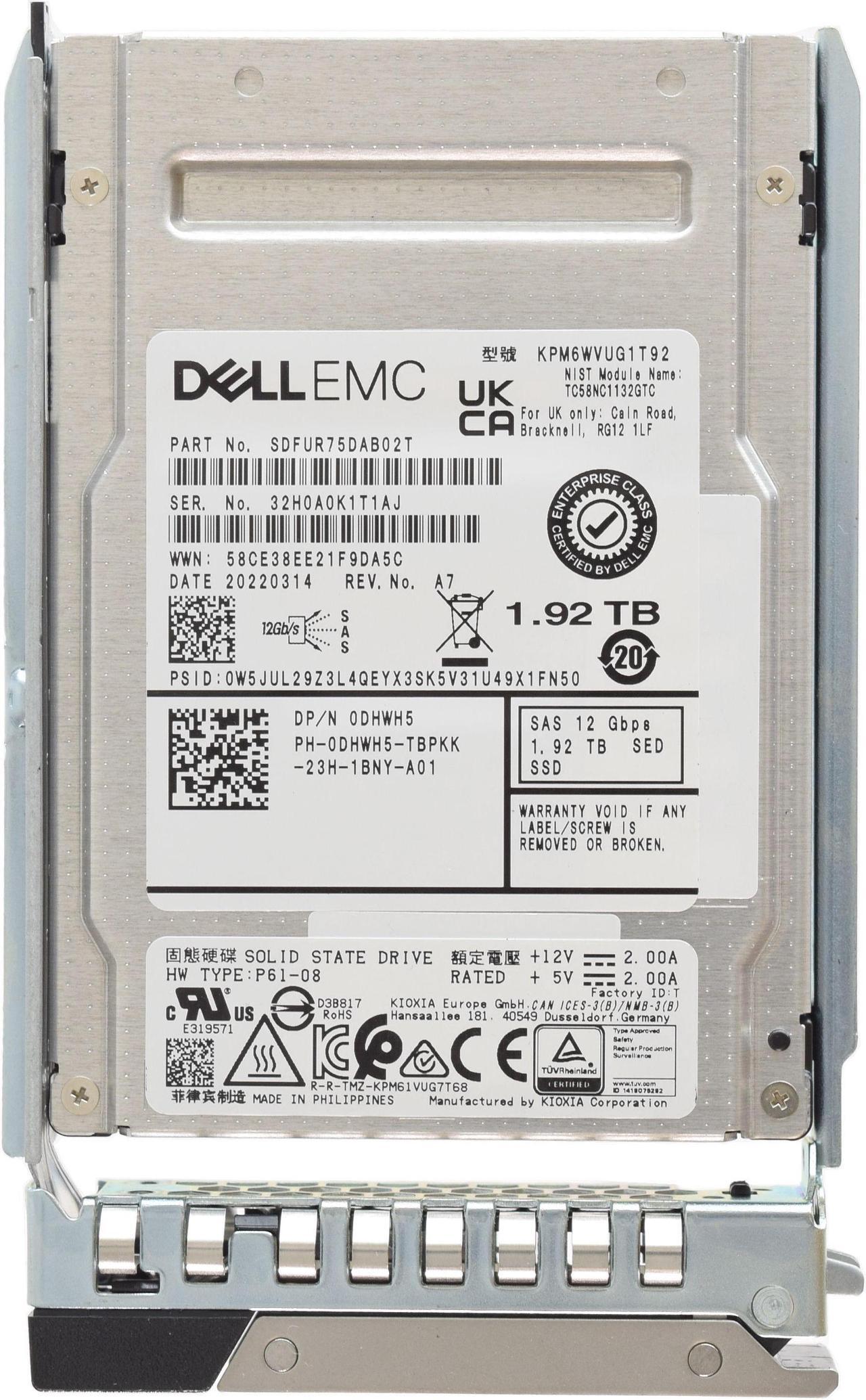 Alt view image 2 of 2 - Dell DHWH5 1.92TB SED Mixed Use 3DWPD SAS-12Gbps 2.5Inch Hot-Plug SSD