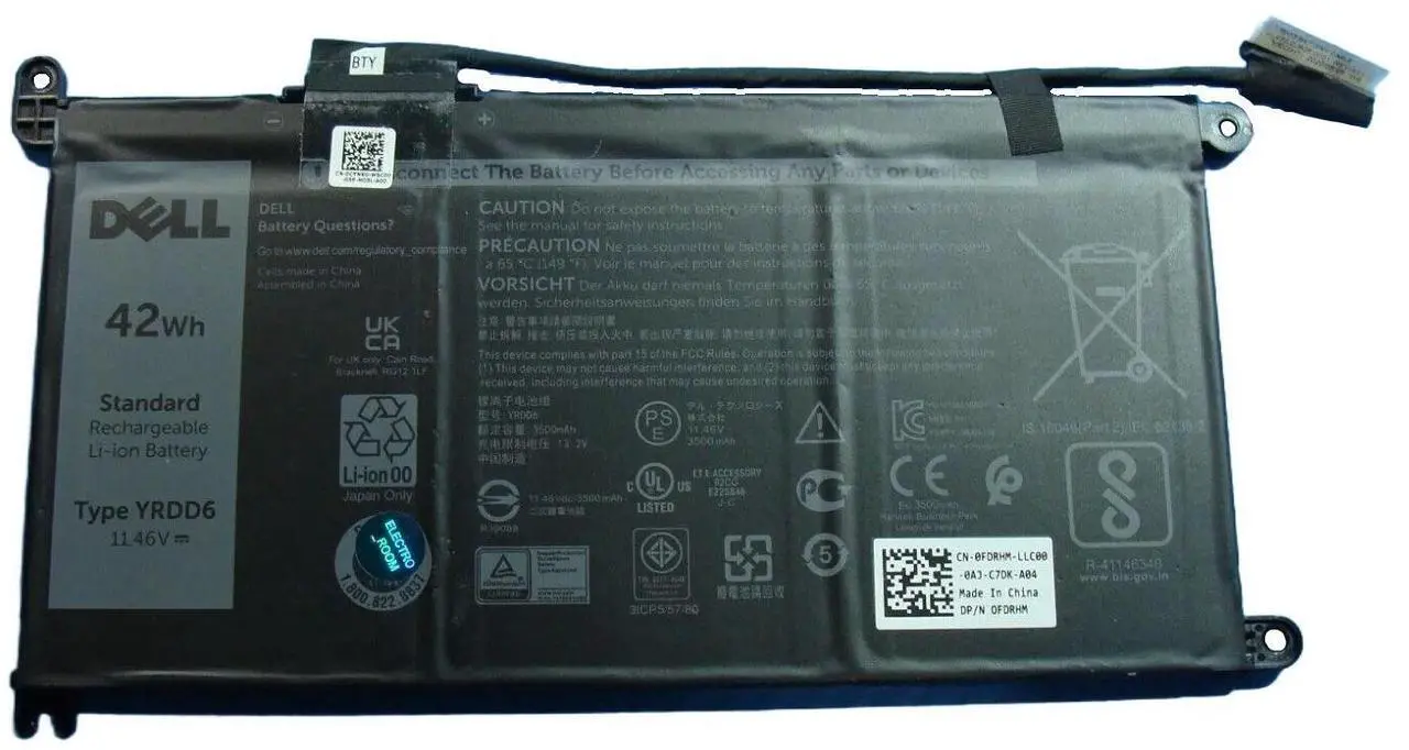 Main image of Dell FDRHM 42 Watt-hour Laptop Battery - Black - 3-Cell - NMC Lithium-ion - 11.46 Volts