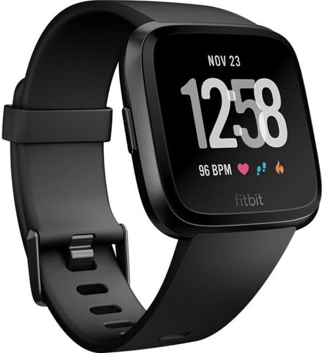 Main image of Fitbit Versa Smart Watch Black and Black Aluminium One Size S & L Bands Included