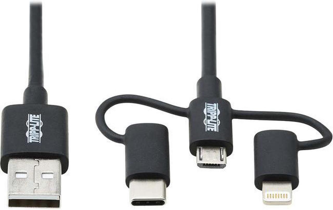 Tripp Lite USB-A to Lightning USB Micro-B and USB-C Sync/Charge Cable Black 6 ft. M101006LMCBK