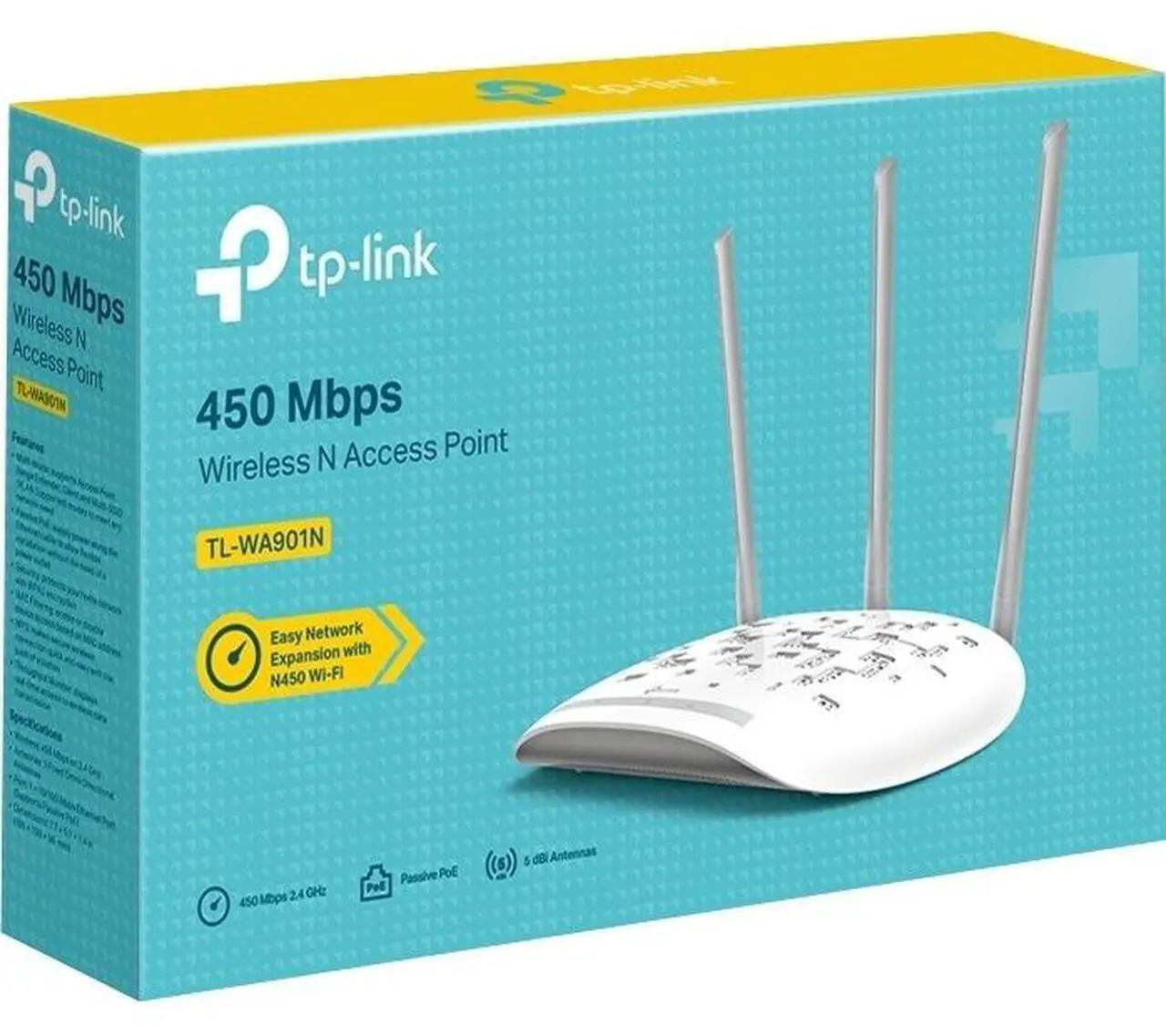 Alt view image 5 of 17 - TP-Link Wireless Access Point TL-WA901N | 2.4Ghz N450 Desktop WiFi Bridge | Supports AP/Multi-SSID/Client/RE Mode | 3 Fixed Antennas | Passive PoE w/ Free PoE Injector