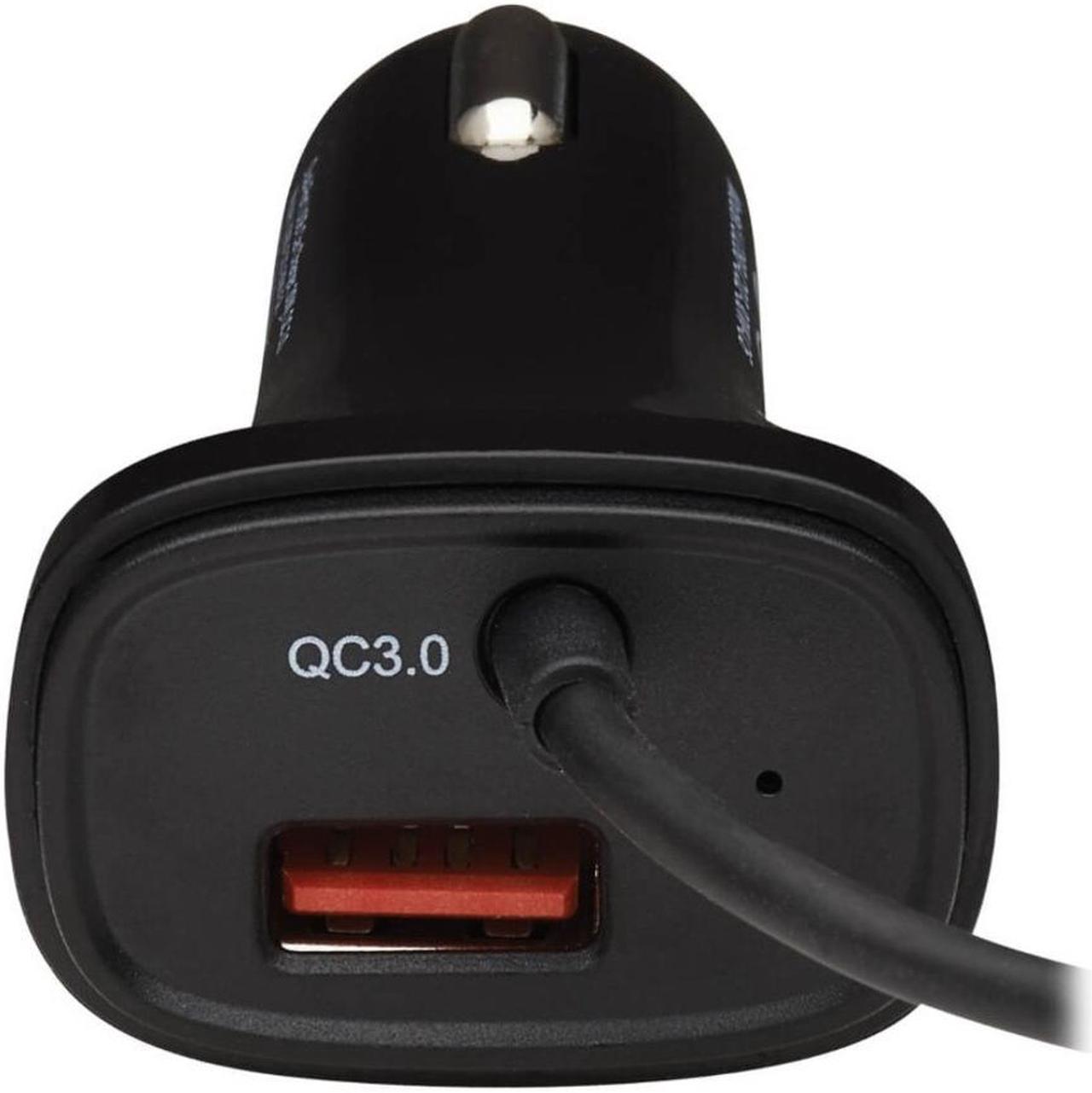 Tripp Lite U280-C02-30W-C6 Black Dual-Port USB Car Charger with 30W Charging - USB-C (18W) QC 3.0, USB-A (12W), Coiled 6 ft.