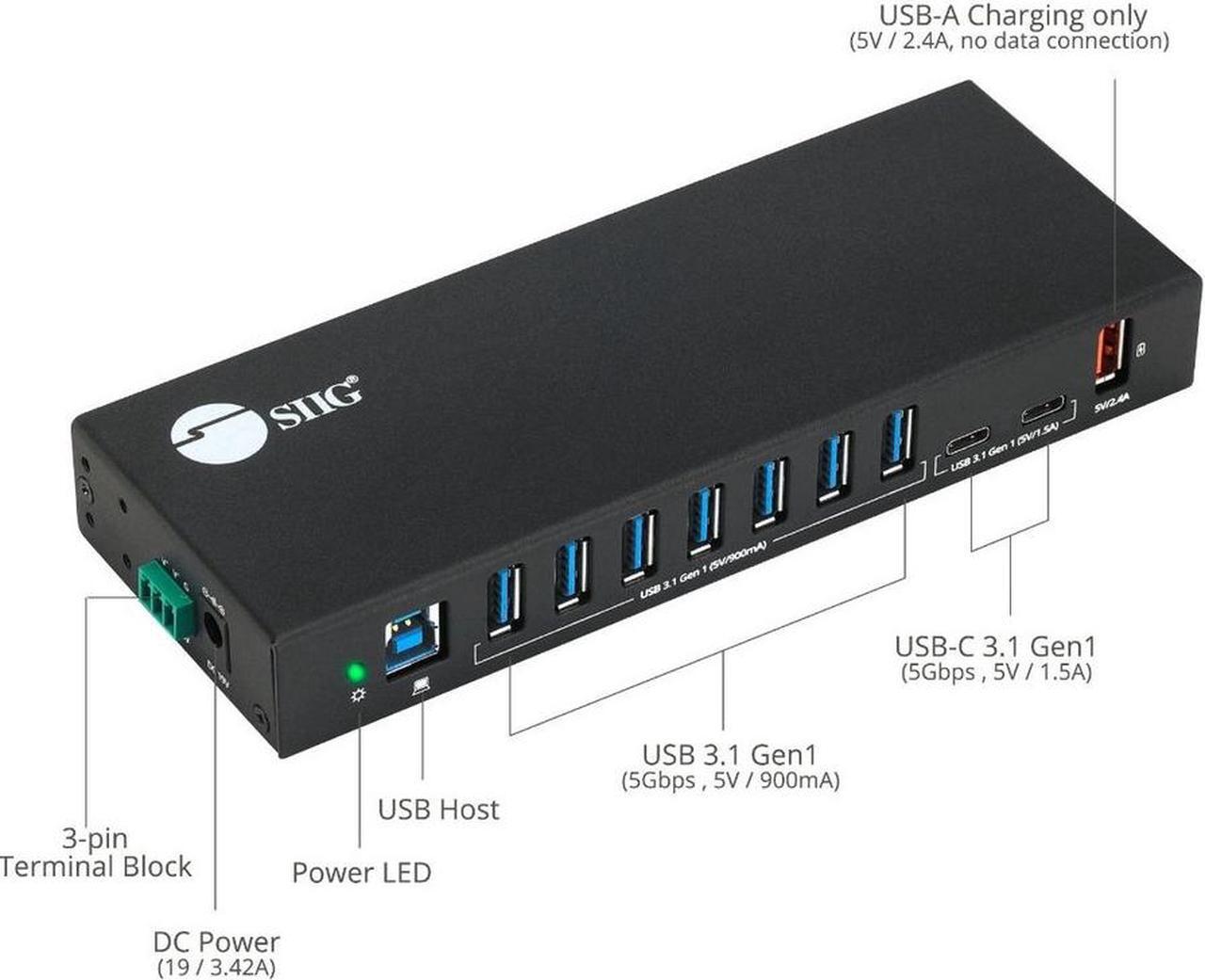 Alt view image 2 of 17 - SIIG AC IDUS0811S1 10PT Industrial USB Gen 1 Hub w Dual USBC  65W Charging