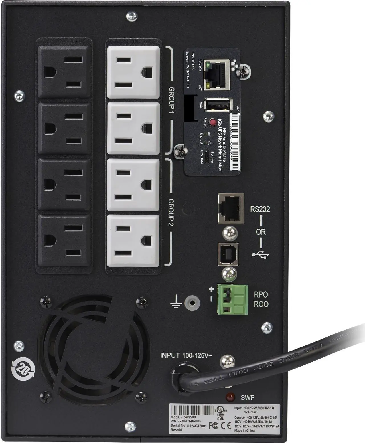 Alt view image 3 of 8 - HP Q1F51A T1500 1440VA 1080W Tower UPS - 6 Minute Stand-by Time