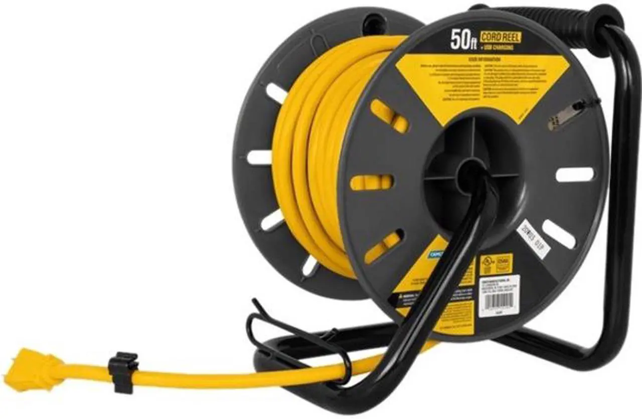 Alt view image 2 of 15 - Camco Power Grip 50-Foot Extension Cord Reel with USB Charging Ports 55291