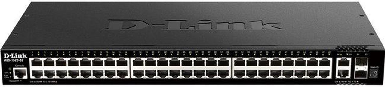 D-Link DGS-1520-52 Layer 3 Switch - 50 Ports - Manageable - 3 Layer Supported - Modular - 51.20 W Power Consumption - Twisted Pair, Optical Fiber - 1U High - Rack-mountable - Lifetime Limited Warranty