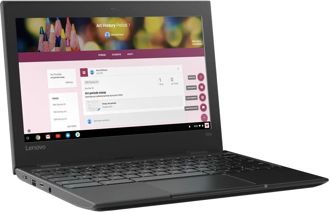 Alt view image 5 of 9 - Lenovo 100e Chromebook 2nd Gen 81MA0022US 11.6" Rugged Chromebook - HD - 1366 x 768 - Intel Celeron N4020 Dual-core (2 Core) 1.10 GHz - 4 GB RAM - 32 GB Flash Memory - Black