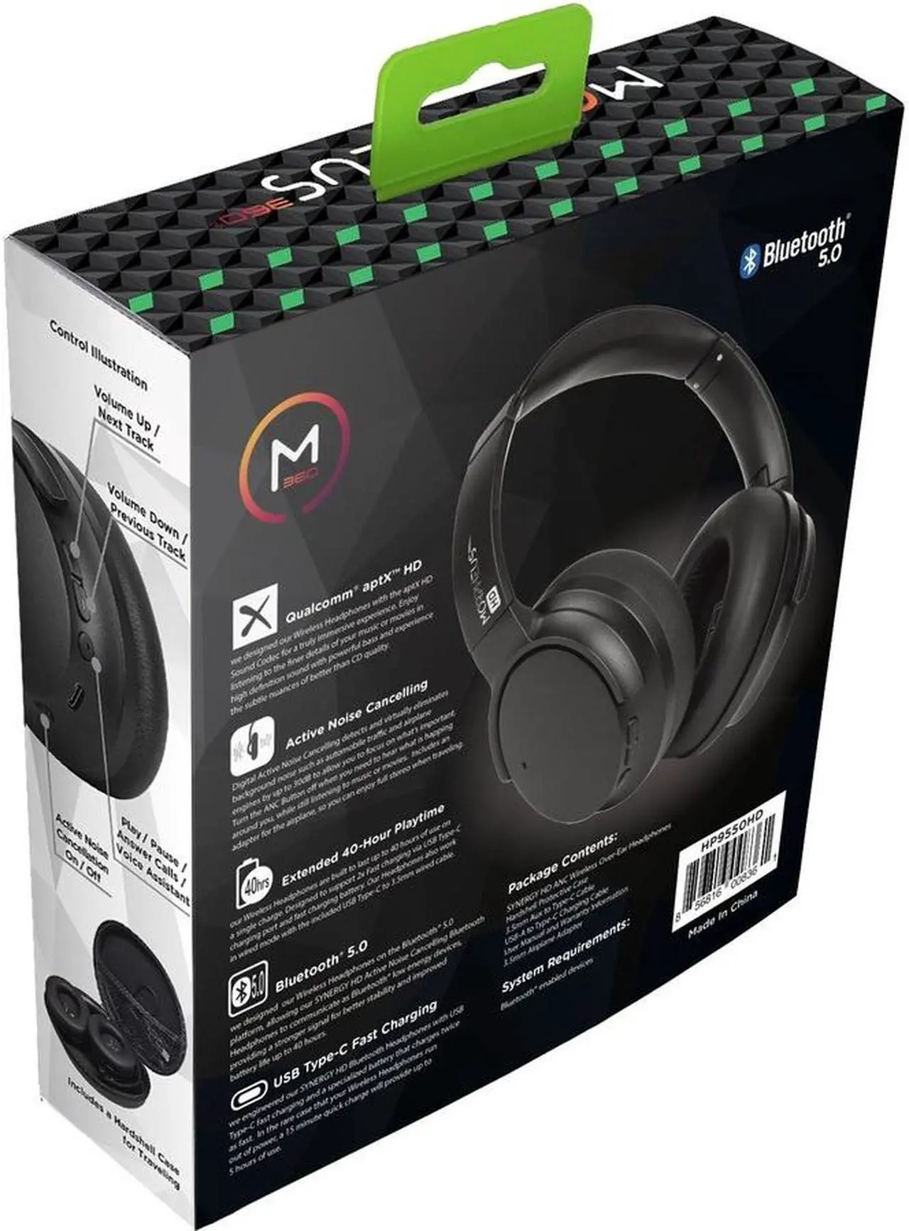 Alt view image 4 of 17 - Morpheus 360 Synergy HD Wireless Noise Cancelling Headphones Bluetooth Headset with Microphone HP9550HD