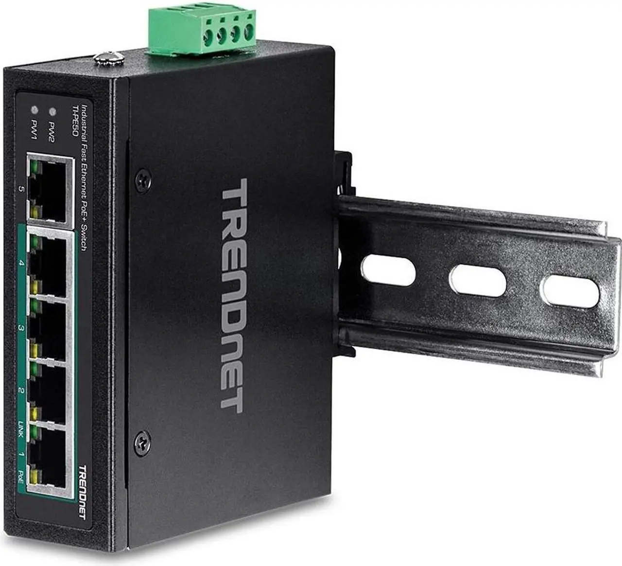 Alt view image 19 of 19 - TRENDnet 5-Port Industrial Fast Ethernet DIN-Rail Switch, 4 x Fast Ethernet PoE+ Ports, 1 x Fast Ethernet Port, 90W PoE Power Budget, DIN-Rail, IP30 Rated, Black, TI-PE50