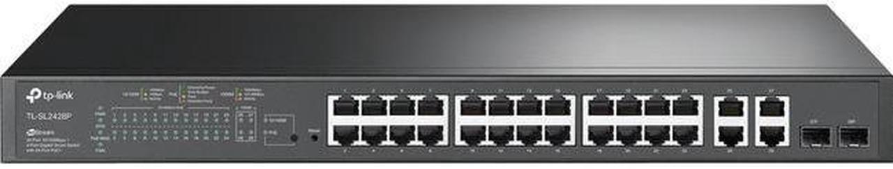 TP-Link 24-Port 10/100Mbps + 4-Port Gigabit Smart PoE+ Switch - 24 Ports - Manageable - 2 Layer Supported - 2 SFP Slots - 18.80 W Power Consumption - 250 W PoE Budget - Optical Fiber, Twisted Pair - P