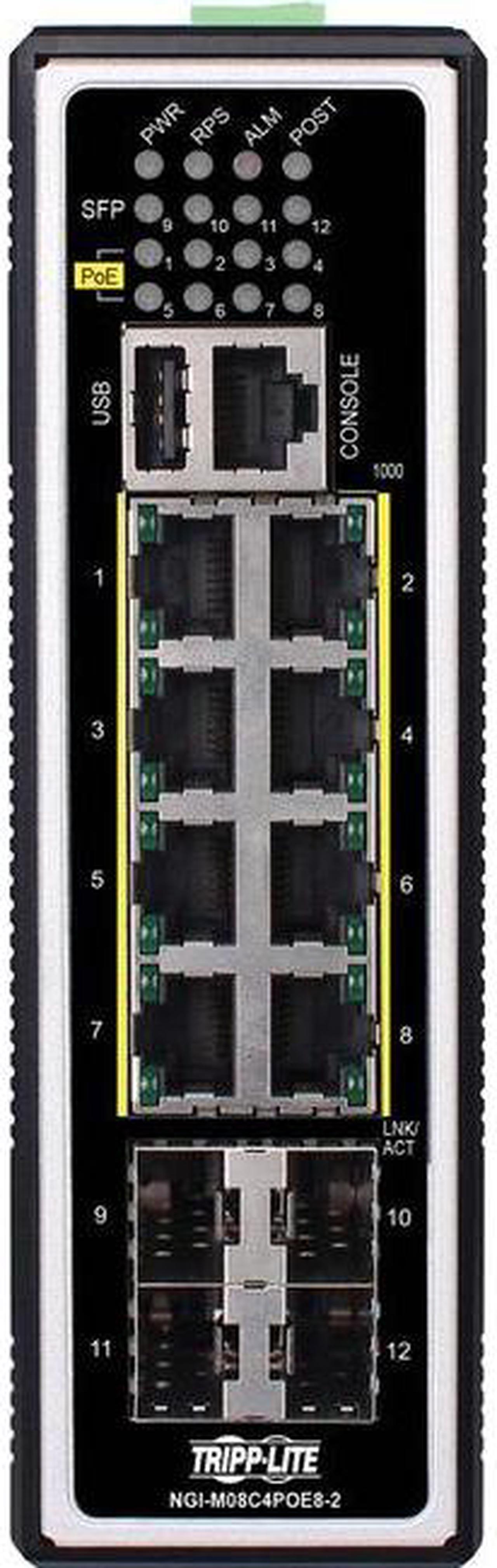 Main image of Tripp Lite NGI-M08C4POE8-2 Managed 8-Port Managed Industrial Gigabit Ethernet Switch - Layer 2, 1 Gbps, PoE+ 30W, 4 GbE SFP Ports