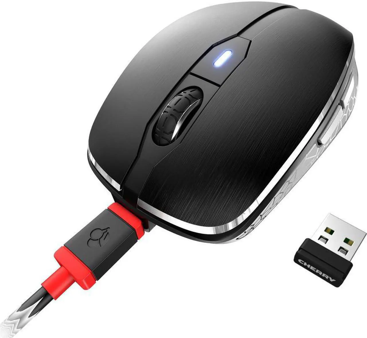 Alt view image 7 of 14 - CHERRY MW 8C ADVANCED Rechargeable Wireless Mouse - Laser - Wireless - Bluetooth - 2.40 GHz - Yes - Black - USB - 3200 dpi - Scroll Wheel - 6 Button(s) - Symmetrical
