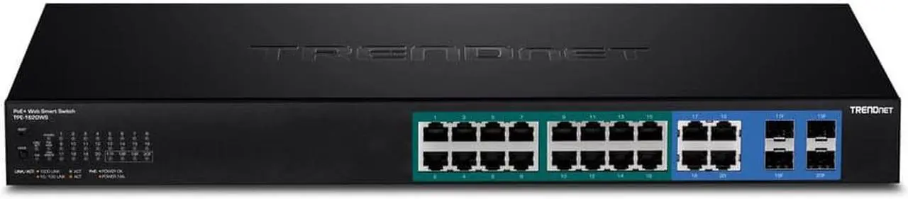 Alt view image 16 of 20 - TRENDnet 20-Port Gigabit PoE+ Web Smart PoE+ Switch, 16 x Gigabit PoE+ Ports, 4 x Shared Gigabit Ports, Up To 30W Per Port, 185W Total Power Budget, Rack Mountable, Black, TPE-1620WS