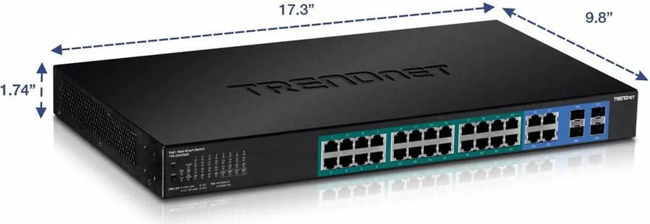 Alt view image 18 of 20 - TRENDnet 20-Port Gigabit PoE+ Web Smart PoE+ Switch, 16 x Gigabit PoE+ Ports, 4 x Shared Gigabit Ports, Up To 30W Per Port, 185W Total Power Budget, Rack Mountable, Black, TPE-1620WS
