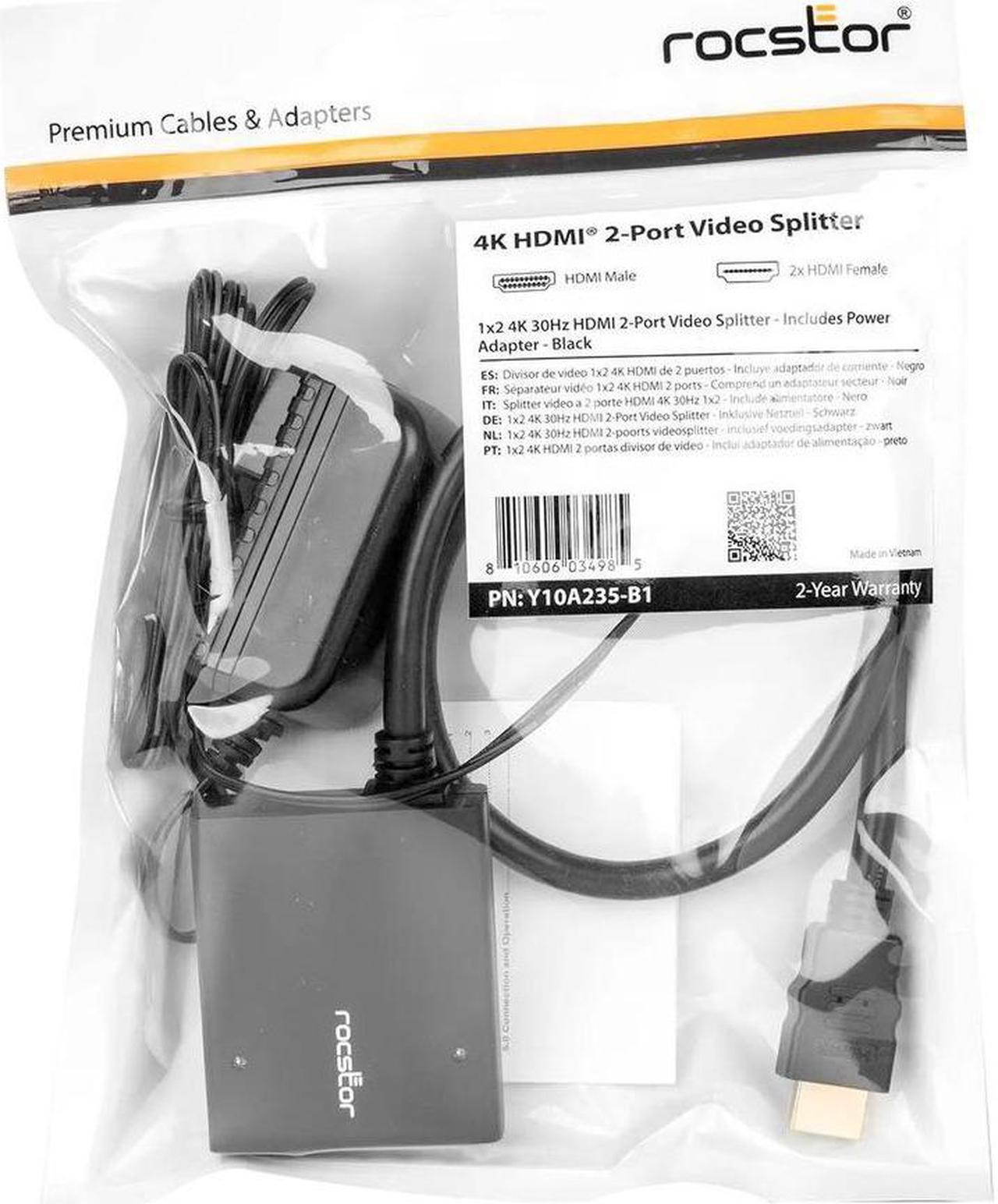 Alt view image 7 of 12 - Rocstor 2-Port HDMI Splitter with USB Power-4K Y10A235B1