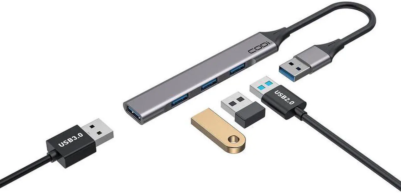 Alt view image 2 of 8 - Codi USB-A 4-Port Hub - for Computer - USB Type A - 4 x USB Ports - 1 x USB 2.0 - 2 x USB 3.0 - Gray - Wired