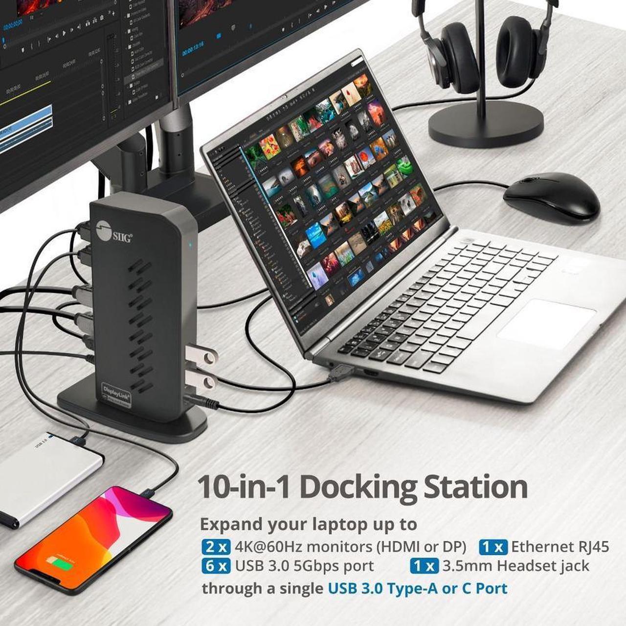 Alt view image 13 of 17 - SIIG AC JUDK0H11S1 Universal Hybrid Dual 4K Video Docking Station TypeC TB3