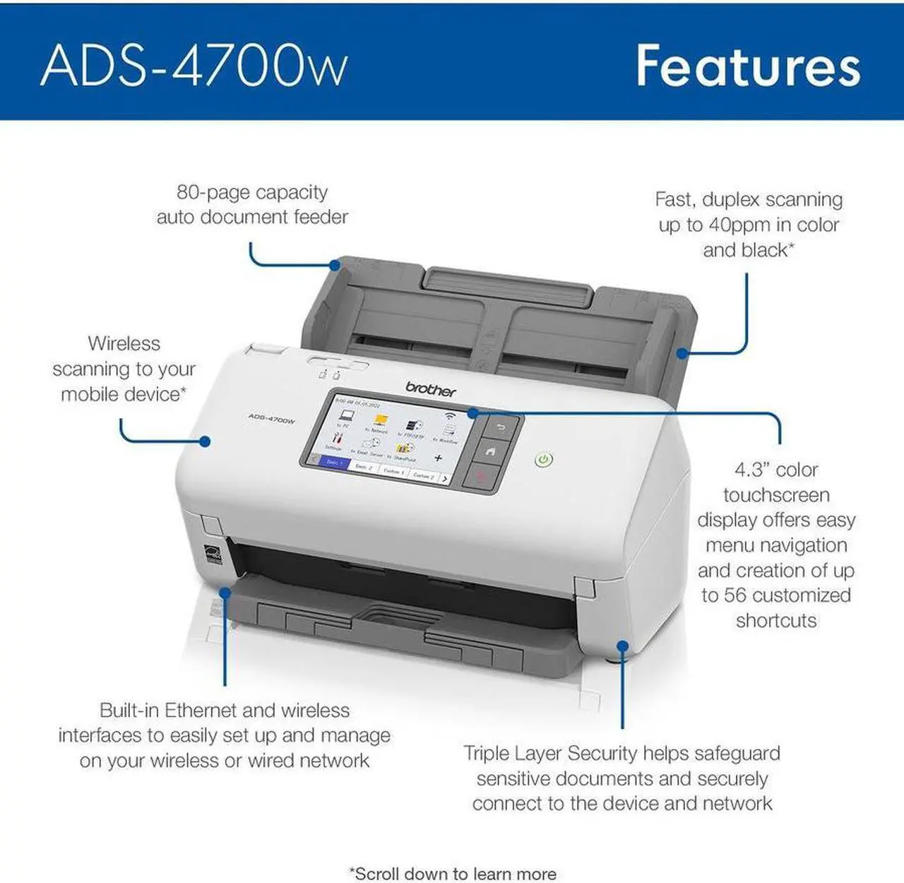 Alt view image 3 of 7 - Brother ADS-4700W Professional Desktop Scanner