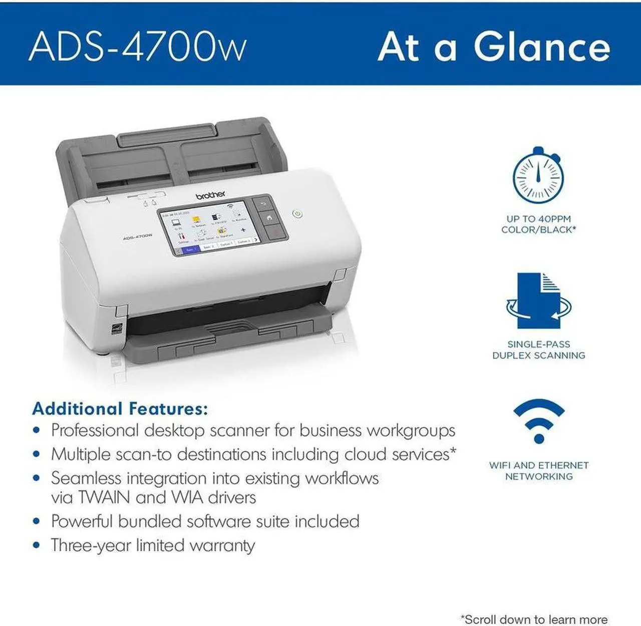Alt view image 4 of 7 - Brother ADS-4700W Professional Desktop Scanner