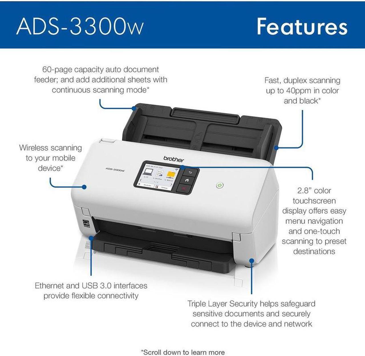 Alt view image 3 of 7 - Brother ADS-4300N 600 x 600 dpi Duplex Document Scanner