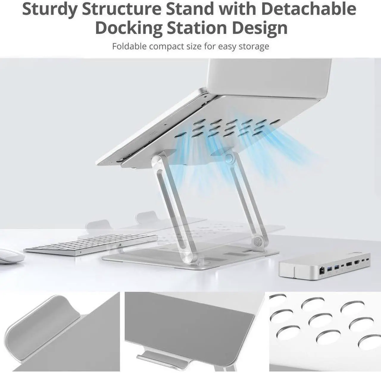 Alt view image 4 of 20 - USB-C Laptop Adjustable Stand w/Dual 4K MST Docking Station - USB-C Laptop Stand with Dual 4K MST Docking Station, adds Dual 4K@30Hz displays, one USB-C 5Gbps, two USB-A 5Gbps, one Gigabit Ethernet, o