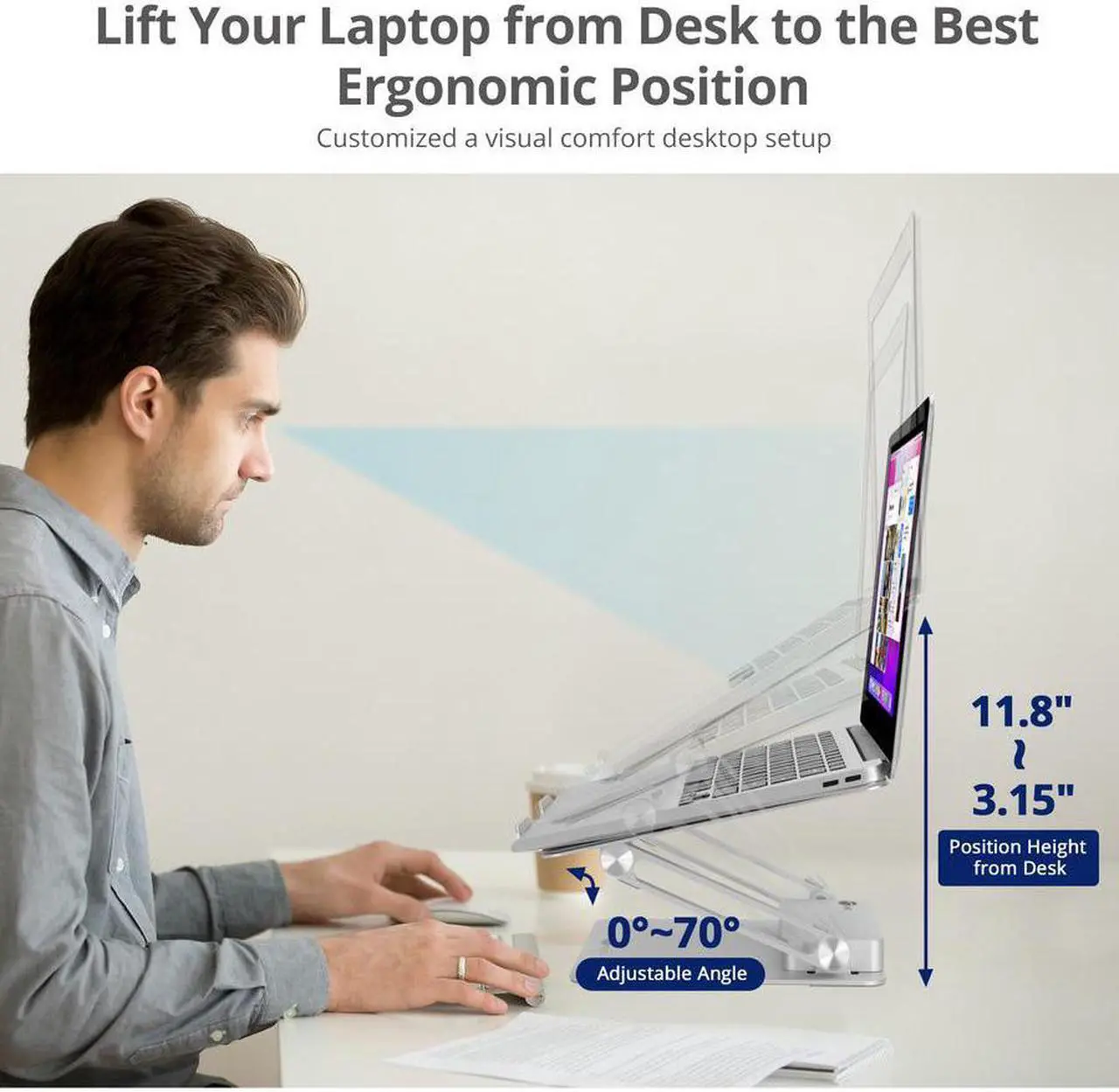 Alt view image 5 of 20 - USB-C Laptop Adjustable Stand w/Dual 4K MST Docking Station - USB-C Laptop Stand with Dual 4K MST Docking Station, adds Dual 4K@30Hz displays, one USB-C 5Gbps, two USB-A 5Gbps, one Gigabit Ethernet, o