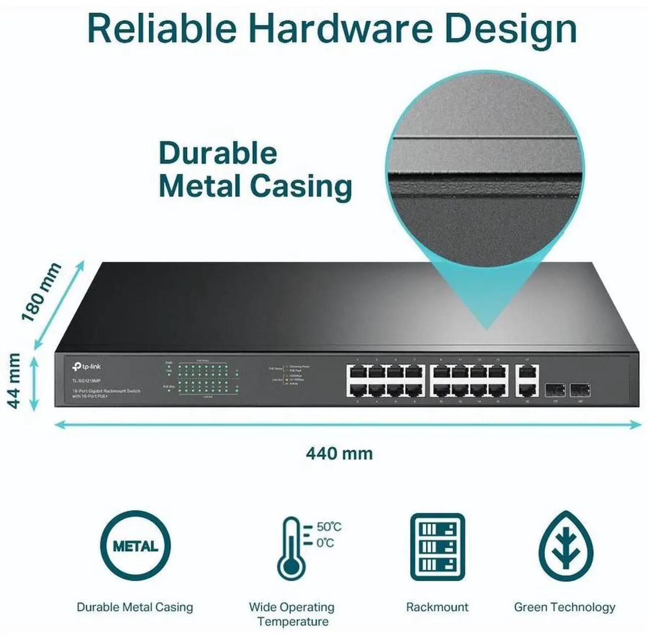 Alt view image 5 of 20 - TP-Link TL-SG1218MP | 16 Port Gigabit PoE Switch | 16 PoE+ Ports @250W, w/ 2 Uplink Gigabit Ports + 2 Combo SFP Slots | Plug & Play | Sturdy Metal | Rack-mountable