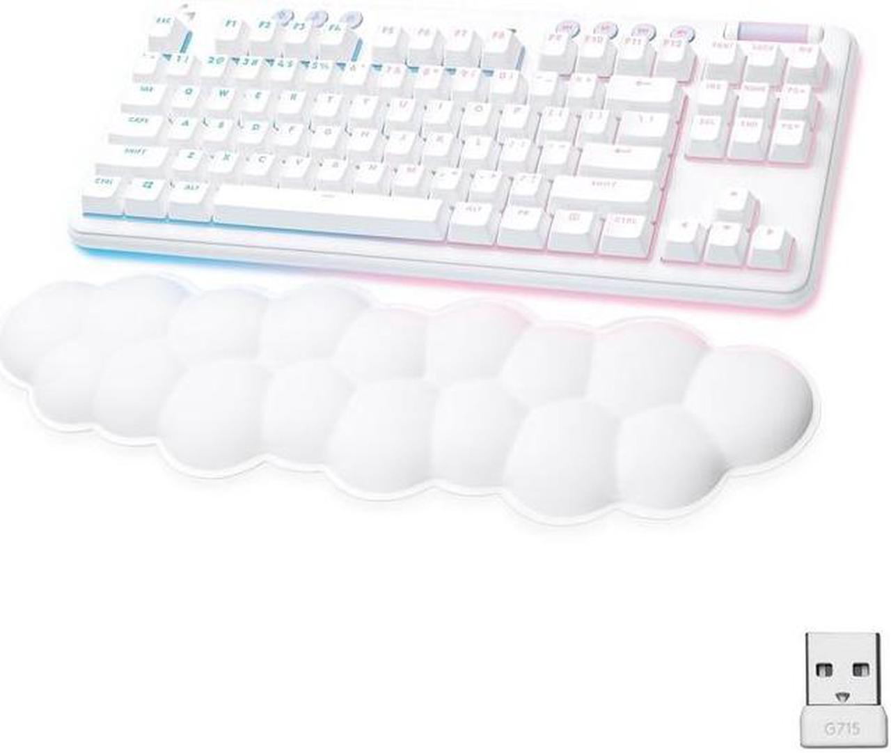 Logitech G715 Wireless Mechanical Gaming Keyboard with LIGHTSYNC RGB Lighting, Lightspeed, Tactile Switches (GX Brown), and Keyboard Palm Rest, PC and Mac Compatible, White Mist