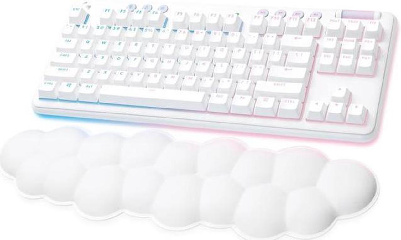 Logitech G715 Wireless Mechanical Gaming Keyboard with LIGHTSYNC RGB Lighting, Lightspeed, Clicky Switches (GX Blue), and Keyboard Palm Rest, PC and Mac Compatible, White Mist