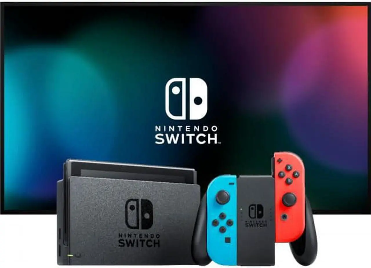 Alt view image 2 of 4 - Nintendo Switch w/ Neon Blue & Neon Red Joy-Con + Mario Kart 8 Deluxe (Full Game Download) + 3 Month Nintendo Switch Online Individual Membership
