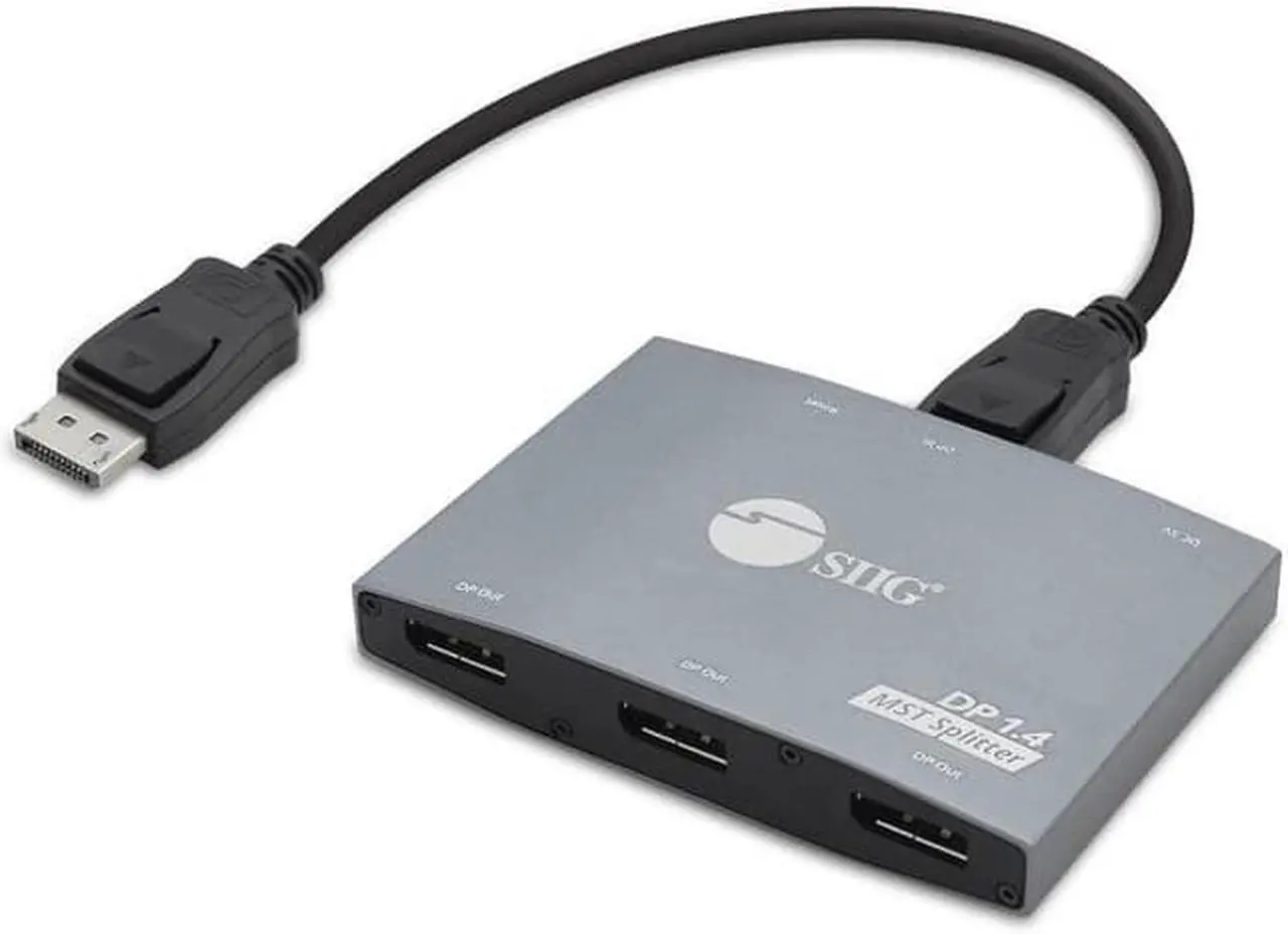 Main image of SIIG 1x3 DisplayPort 1.4 to DisplayPort MST Splitter - DP 1.4 MST Video Splitter Hub, Triple DP outputs, Connect up to three DisplayPort displays to single DisplayPort 1.4 output with Multi-Stream Tra