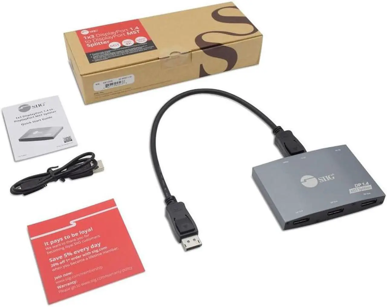 Alt view image 3 of 17 - SIIG 1x3 DisplayPort 1.4 to DisplayPort MST Splitter - DP 1.4 MST Video Splitter Hub, Triple DP outputs, Connect up to three DisplayPort displays to single DisplayPort 1.4 output with Multi-Stream Tra
