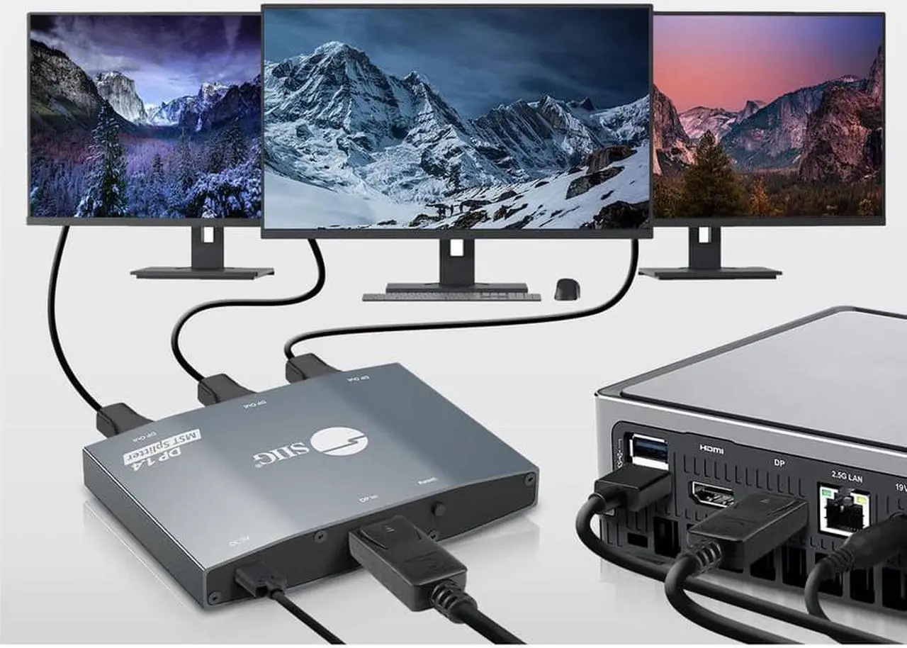 Alt view image 4 of 17 - SIIG 1x3 DisplayPort 1.4 to DisplayPort MST Splitter - DP 1.4 MST Video Splitter Hub, Triple DP outputs, Connect up to three DisplayPort displays to single DisplayPort 1.4 output with Multi-Stream Tra