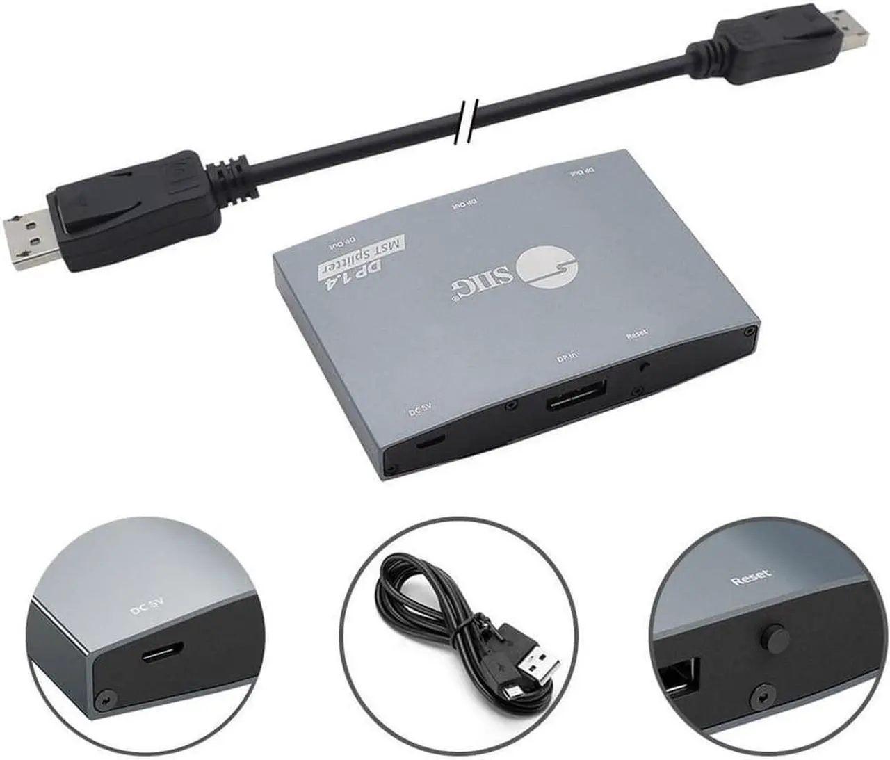 Alt view image 2 of 17 - SIIG 1x3 DisplayPort 1.4 to DisplayPort MST Splitter - DP 1.4 MST Video Splitter Hub, Triple DP outputs, Connect up to three DisplayPort displays to single DisplayPort 1.4 output with Multi-Stream Tra