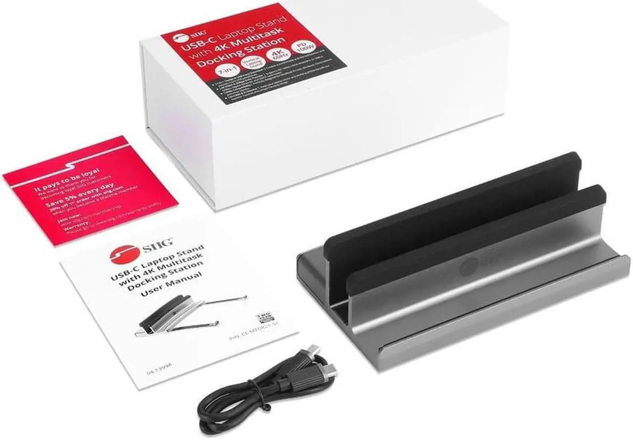 Alt view image 4 of 19 - SIIG USB-C Laptop Stand W/ 4K Docking Station - Unique multitasks design for foldable holder and vertical Laptop stand & Docking station - HDMI 4K@60Hz display - Two USB-A 5Gbps - Gigabit Ethernet
