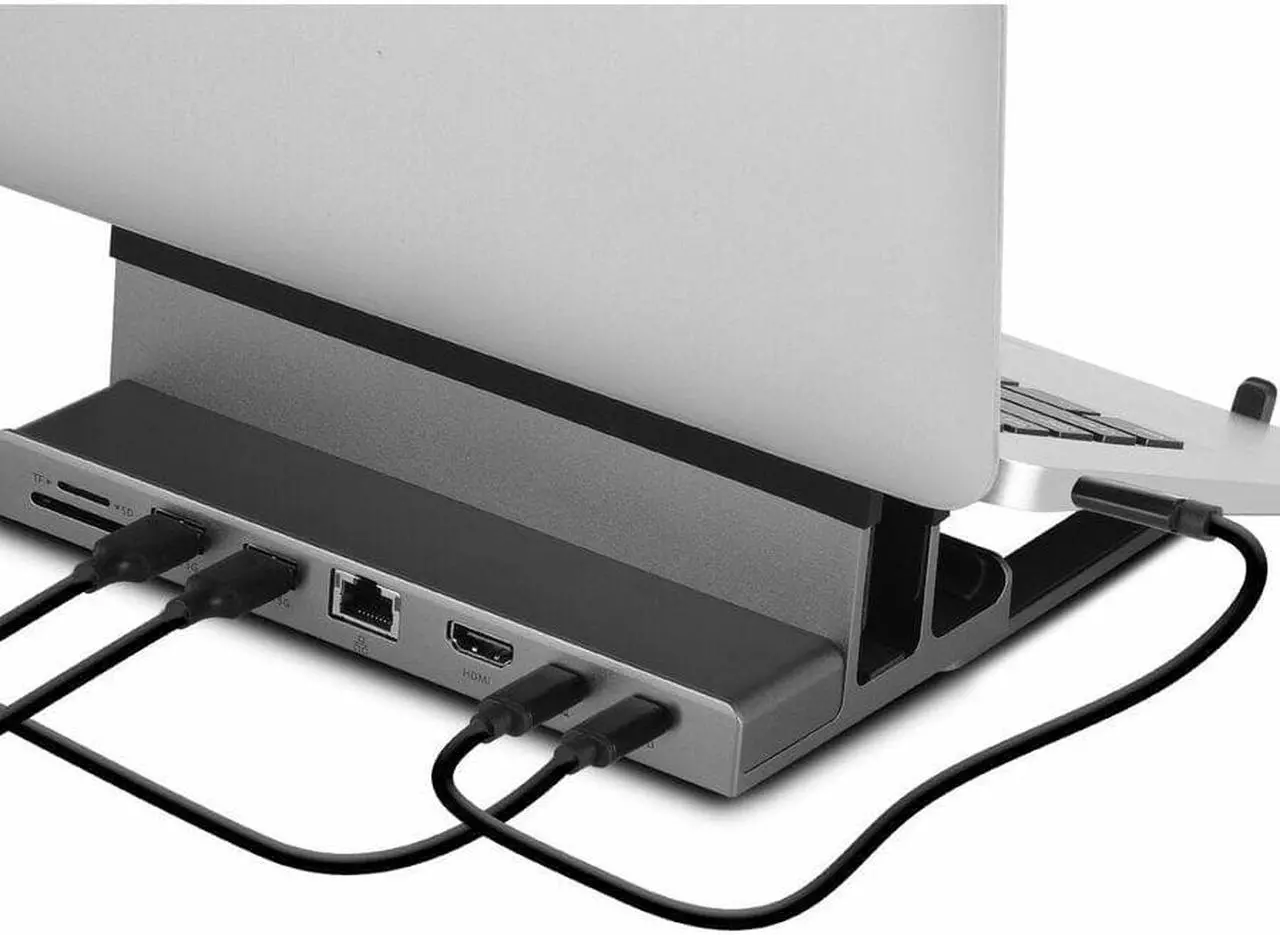 Alt view image 6 of 19 - SIIG USB-C Laptop Stand W/ 4K Docking Station - Unique multitasks design for foldable holder and vertical Laptop stand & Docking station - HDMI 4K@60Hz display - Two USB-A 5Gbps - Gigabit Ethernet