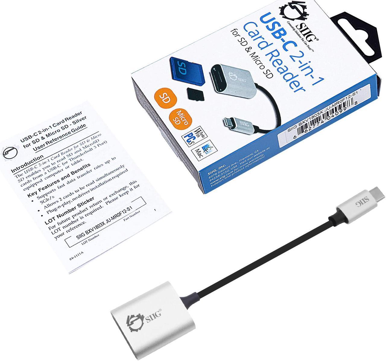 Alt view image 8 of 13 - SIIG JU-MR0F12-S1 Usb-C 2-In-1 Card Reader - Card Reader - 2 In 1 (Multi-Format) - Usb 3.0