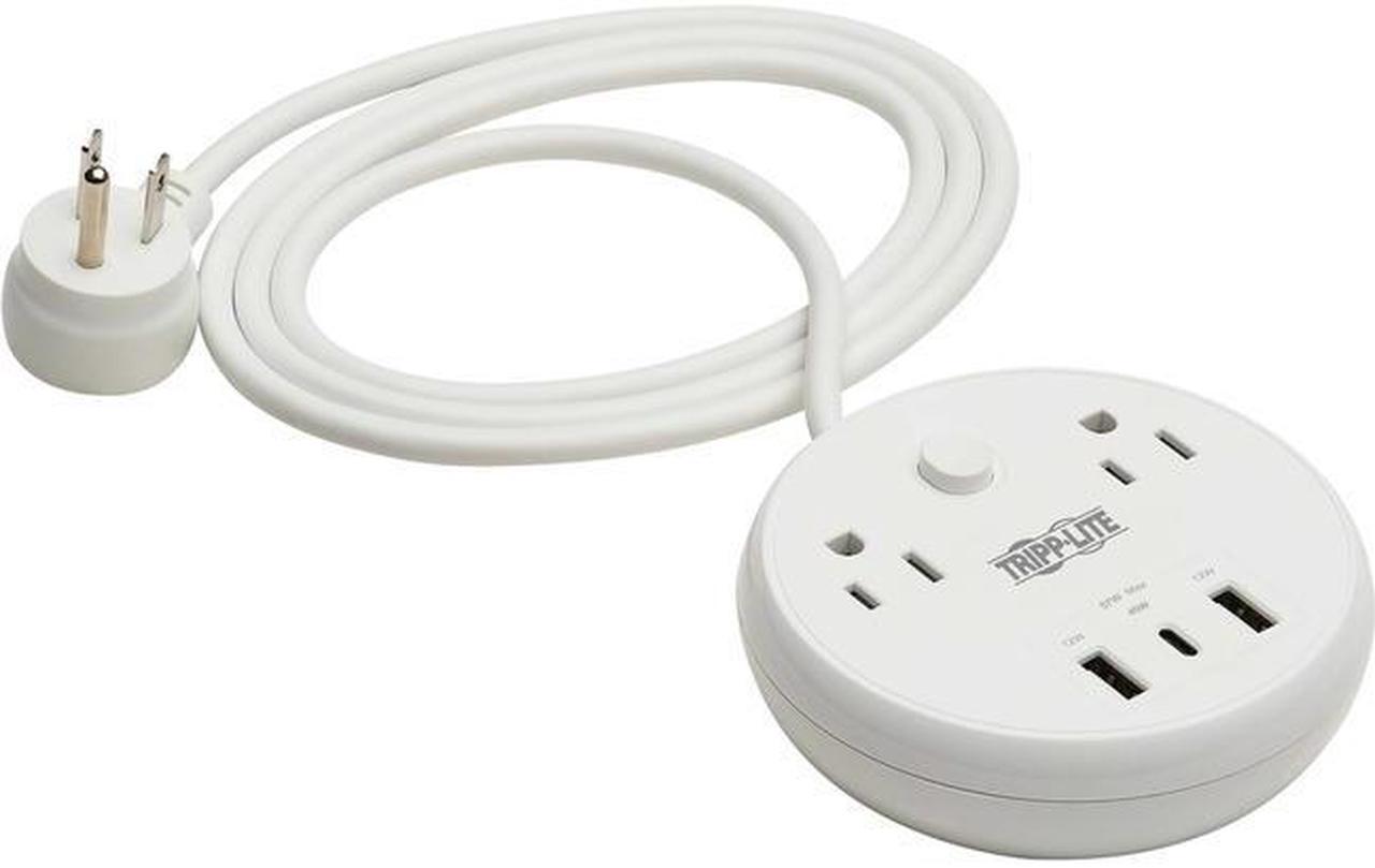 Tripp Lite Safe-IT 57W 2-Outlet Surge Protector - 5-15R Outlets, 3 USB Ports, 8 ft. (2.4 m) Cord, 300 Joules, Antimicrobial Protection, TLP28PD57WCAM